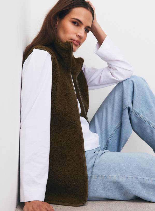 Dark Green Borg Zip Through Gilet M